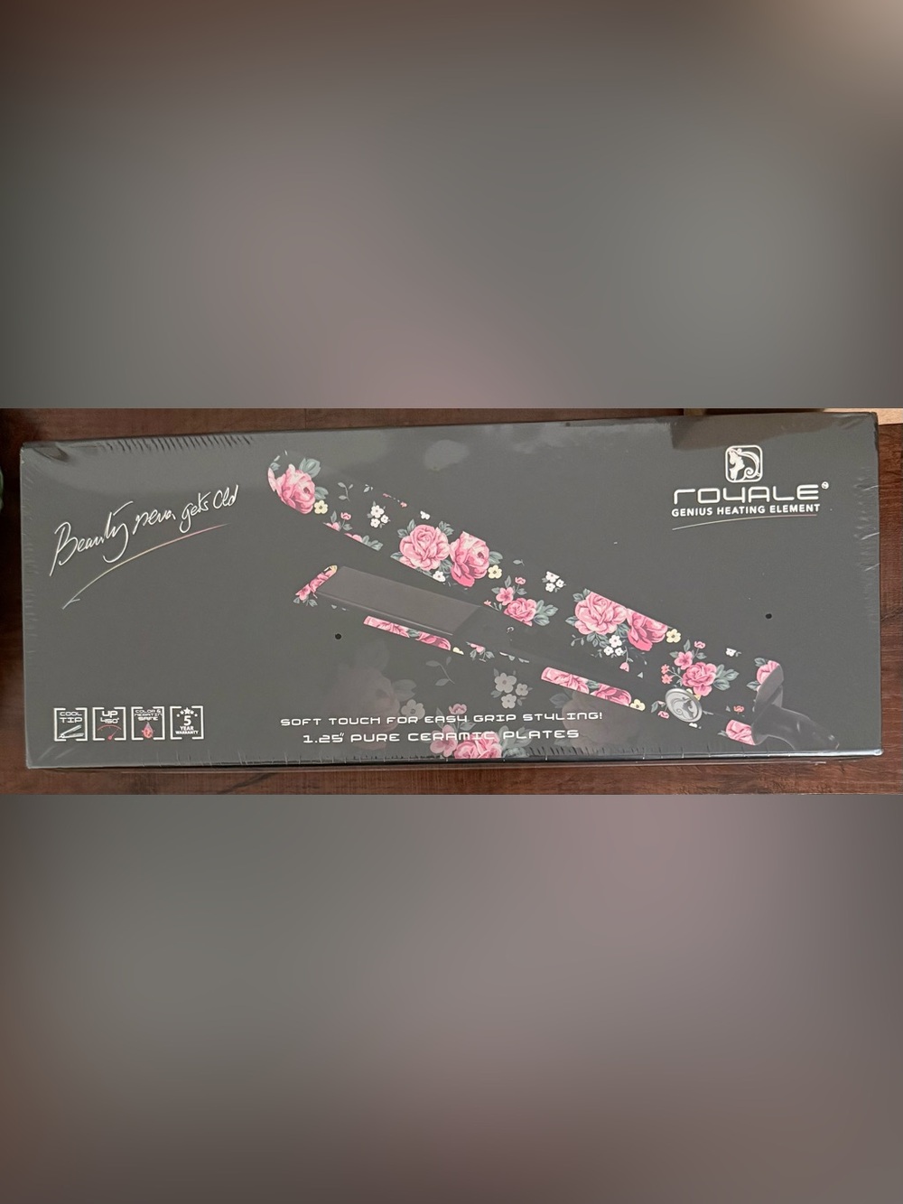 Floral Pink & Black Ceramic Hair Straightener by Royale *NIB